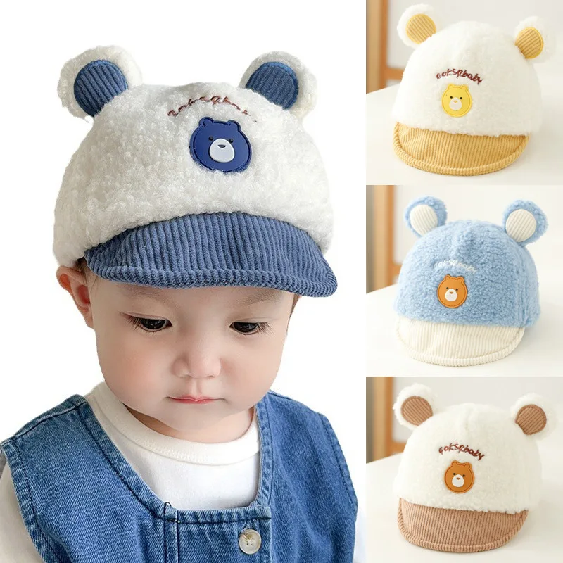 

Детская бейсболка с мультяшными ушками и флисовой бейсболкой с регулируемыми мягкими полями, милая ветрозащитная шапка с вышивкой MINISO