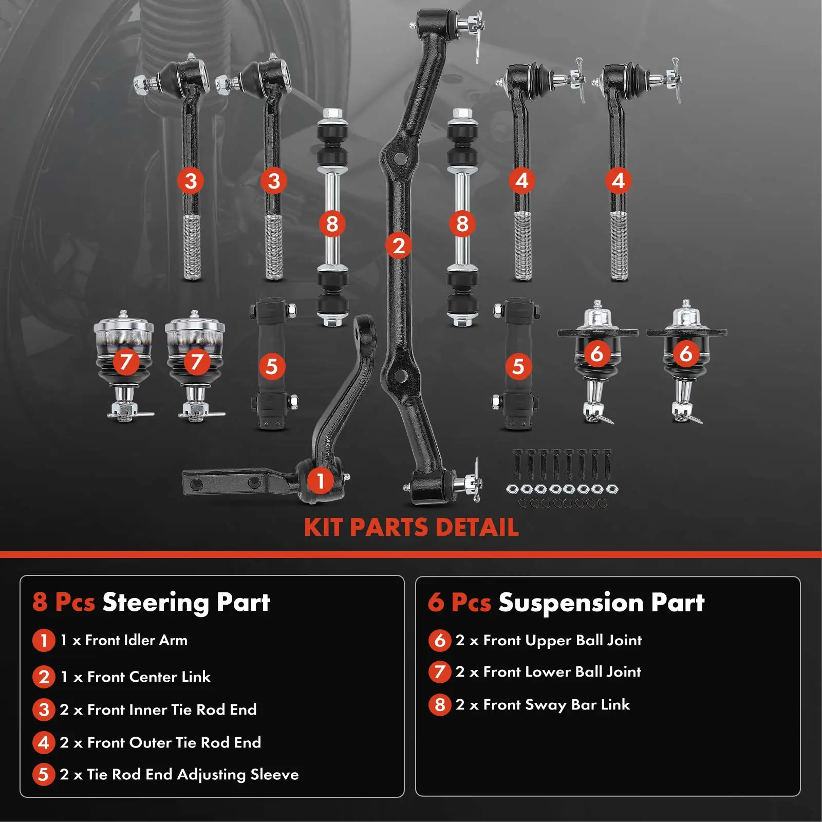 A-Premium 14x Front Stabilizer Bar Link & Tie Rod End & Idler Arm & Ball Joint for Chevrolet Blazer 1996-2005 GMC Jimmy Sonoma