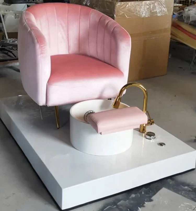 Popular Beauty Nail Salon Furniture No Plumbing Luxury Pink Relax Massage Foot Spa Pedicure Chair Without Bowl