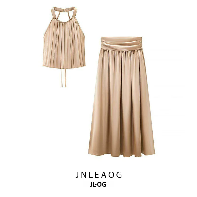 

JNLEAOG Spring New Fashionable Casual Silk Satin Women's Set Versatile Design Polyester Fiber Regular Length Summer Spring