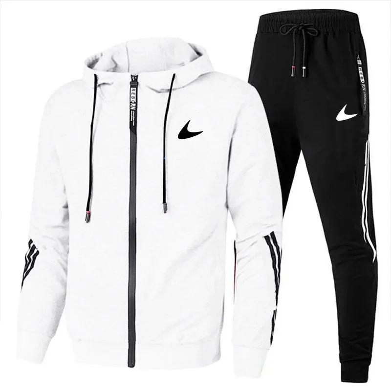 2024 new fashion Men\'s brand sportswear long sleeved sweater and jogging pants set 2 pieces,running spring