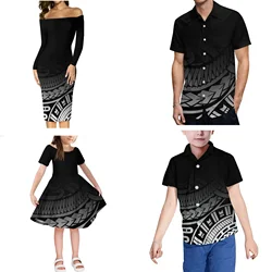 Customized Family Clothing Men's Shirt Party Club Kids T Shirt Dress Hot Selling New Arrivals Polynesian Samoan Tribal