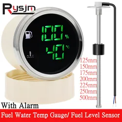 CustomWaterproof 52MM Dual Gauge Fuel Level Gauge+Water Temp Meter With Alarm 0-190ohm Fuel Level Sender Unit Temperature Sensor