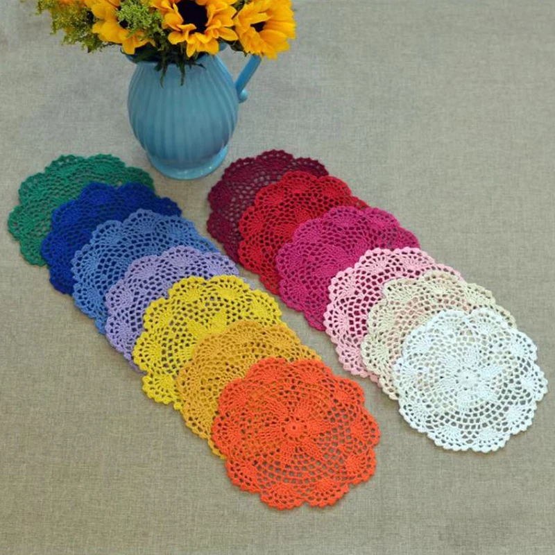 18Pcs Mix color 20cm Crochet Placemat Round lace cotton table place mat Doilies Colorful Vintage Doilies cup mug pads decro