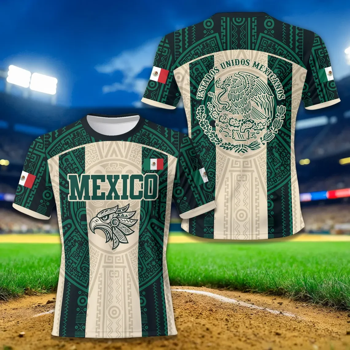 2026 New Women Quick Dry Breathable Mexico Aztec Eagle Soccer Jersey, Vintage Y2K Top for Vacation Beach Office Back To School