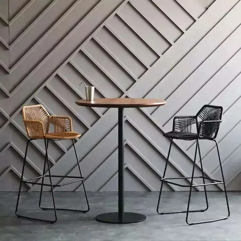 

Мебель для бара, ресторан, кафе, барный стул для отдыха, скандинавский барный стул из ротанга из полипропилена, бытовой уличный двор, высокие стулья со спинкой