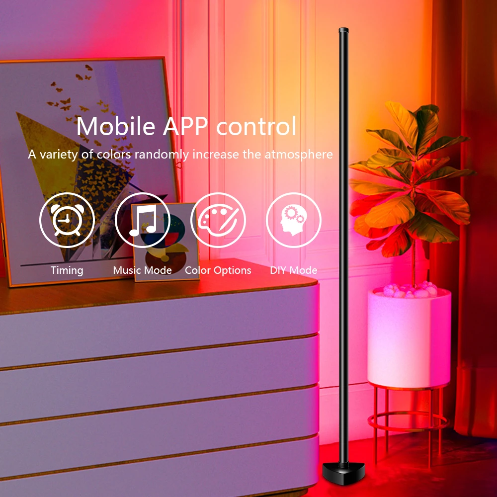 Imagem -02 - Rgb Led Atmosfera Decorativa Floor Light Dimmable Controlado por Smart App Lâmpada de Assoalho para Quarto Canto Interior Luzes de pé