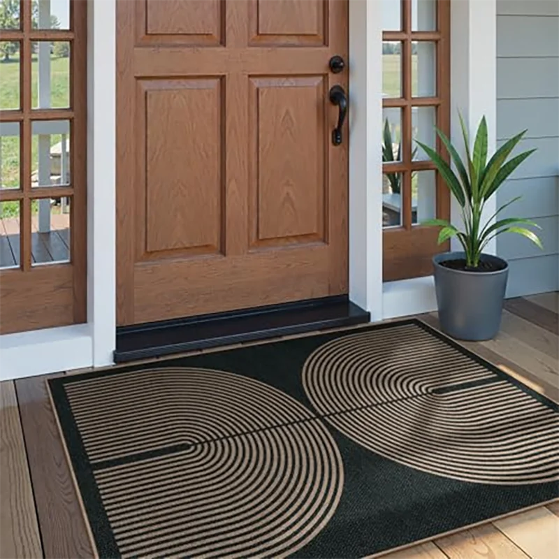 

Modern Rainbow Easy Jute Outdoor Patio Rug, 2x3 Black Washable Rugs for Entryway Office Farmhouse Classroom Carpet