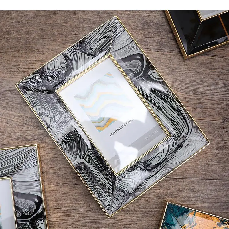 Ink Texture Glass Photo Frame Modern Decor Frames for Pictures Desk Decoration Figures Portrait Framed Art Aesthetics Room