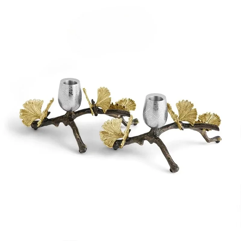 Butterfly ginkgo stainless steel candle holder ornaments Light luxury high-end creative candle holders