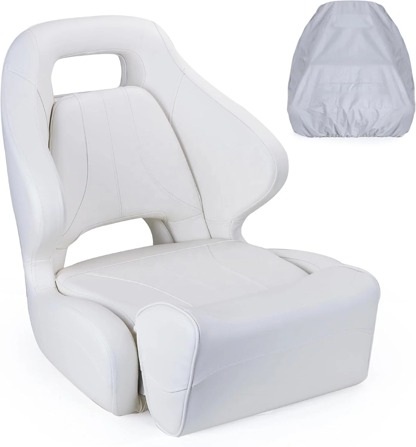 Premium Pontoon Captain's Chair Sport Flip Up Boat Bucket Seat With Boat Seat Cover,White
