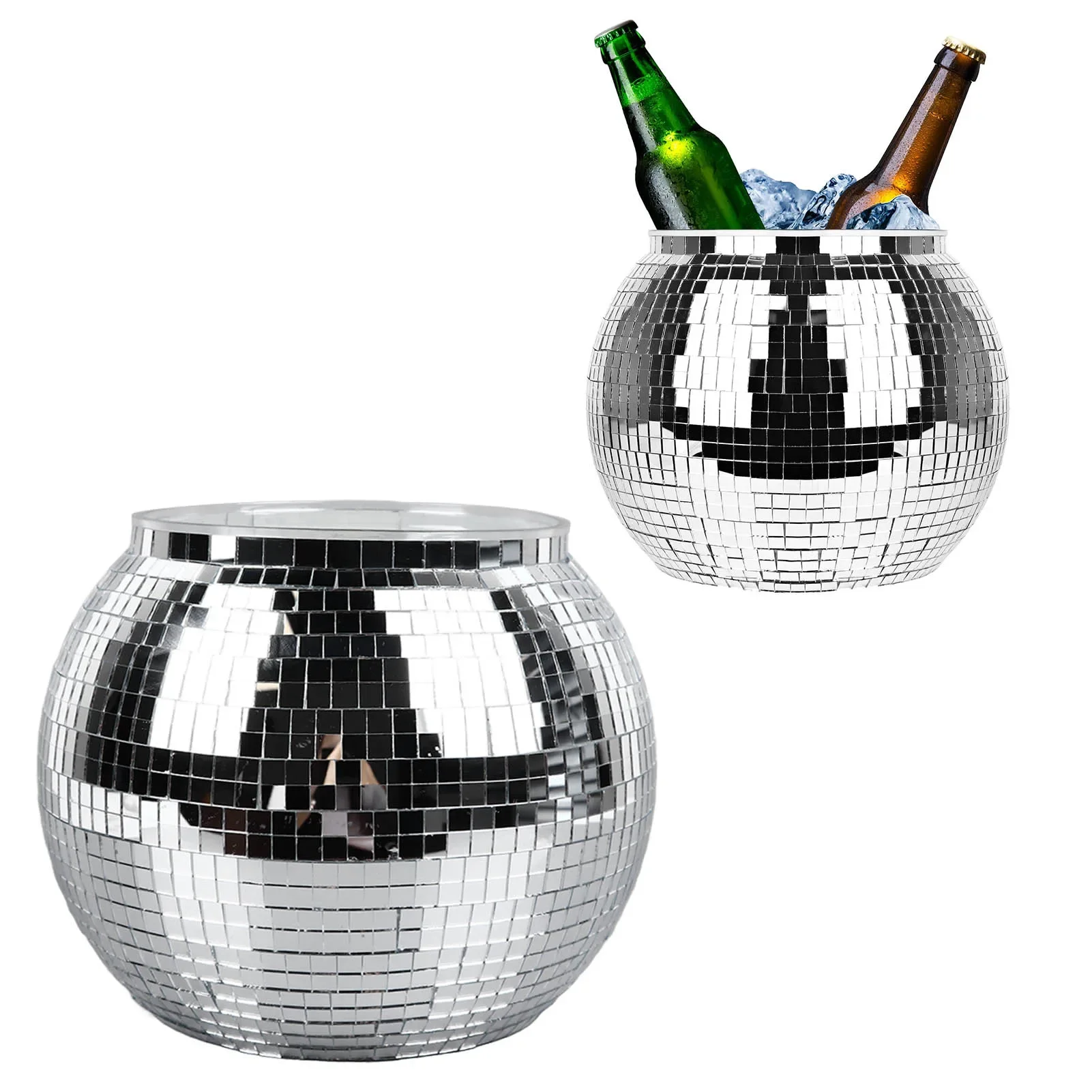 

Disco Ball Ice Bucket Plastic Large Capacity Party Drink Bucket for Beer Cocktail Wine Silver