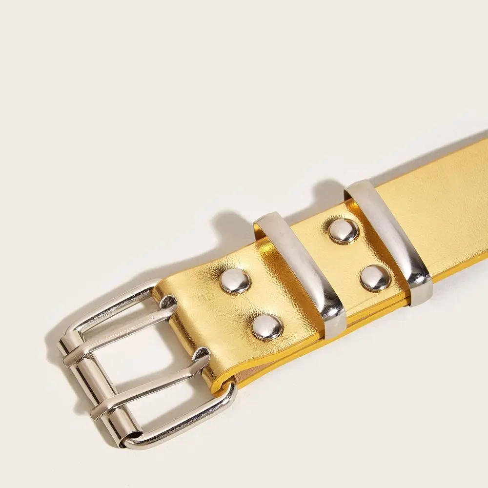 

Men Women Star Eyelet Rivet Belts Hip Hop Punk Rock Style Gothic Leather Belt Double Pin Buckle Waistband