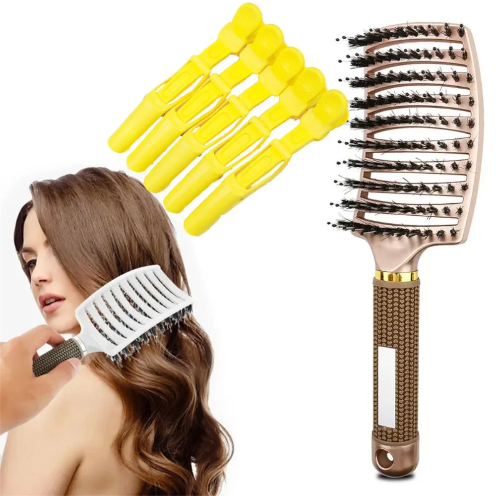 

6 шт., изогнутая вентилируемая щетка для волос из щетины кабана, волшебная расческа для массажа кожи головы, зажим типа «крокодил», парикмахерские зажимы, инструменты для укладки