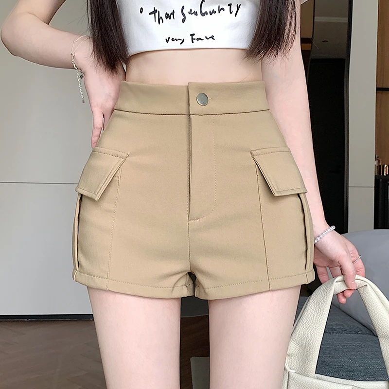 

Women's Slim Casual Shorts Summer Ladies Clothing High Waist Stretch Shorts Vintage Hot Shorts With Pockets