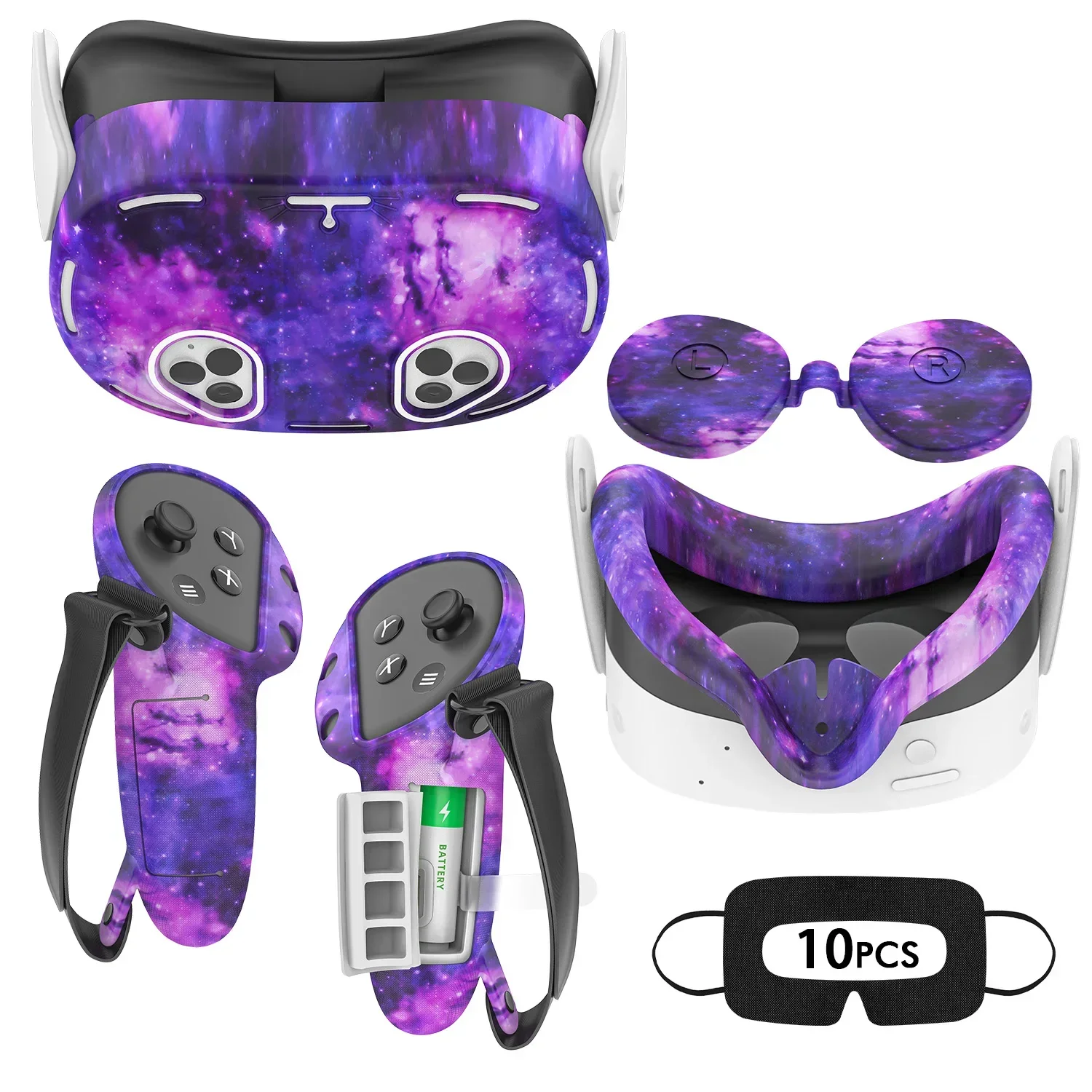 مجموعة غطاء من السيليكون متوافقة مع وحدة تحكم سماعة الرأس Meta Quest 3S VR وغطاء حماية وغطاء العدسة وغطاء الوجه وملحقات قناع العين