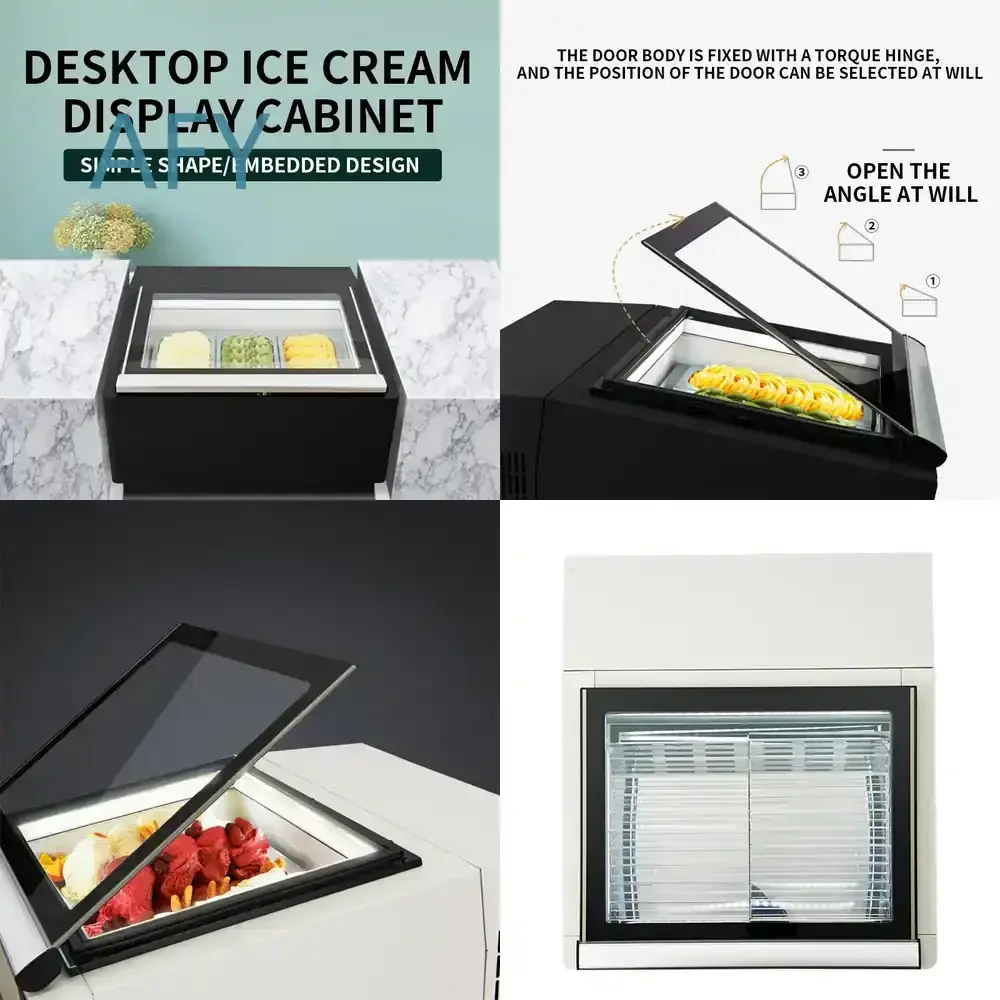 220V Desktop 3-Tray Ice Cream Display Cabinet for Commercial Use Direct Cooling Frozen Dessert Showcase Freezer Small