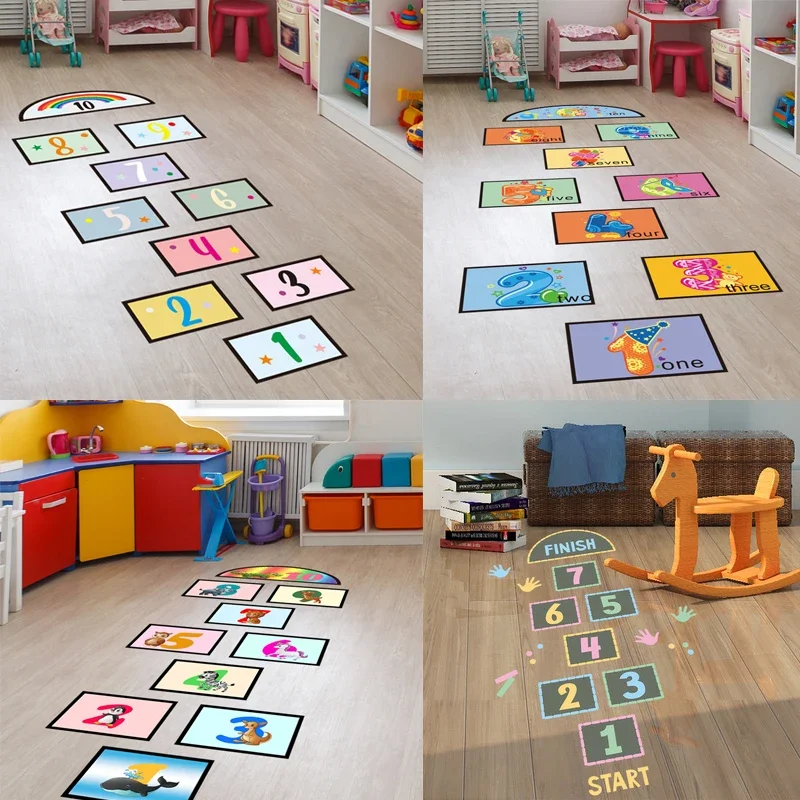 New Cartoon Digital Grid Children's Game Floor Sticker Wallpaper Door Sticker Self-Adhesive Wall Stickers For Kids Room Home