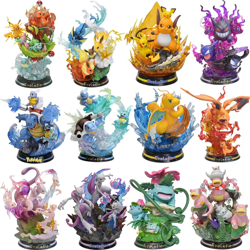 

Cool Pokemon Evolution Of Charizard Gengar Mewtwo Pikachu Figure Toys Anime Raichu Pichu Eevee Vaporeon Bulbasaur PVC Model Doll