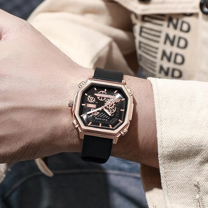 UTHAI BK115 Orologio da uomo alla moda e alla moda, ingranaggi finti, cinturini in silicone, orologi al quarzo, orologi, orologi da regalo per uomo