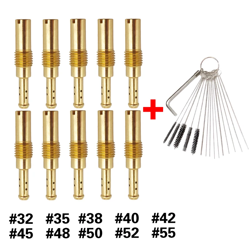 For PWK Keihin PE CVK FCR PWM PJ CBR CR N424-21 OKO 10pcs Carburetor Pilot Jets Slow Jets 32#-55# Kit with Cleaning Tool