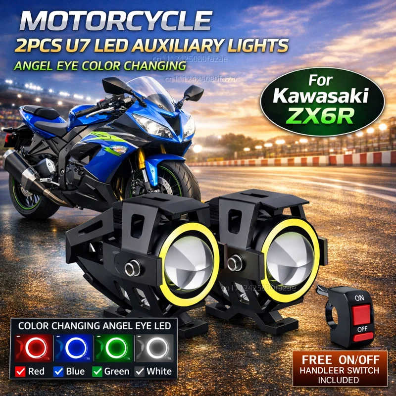 

Waterproof Motorcycle LED Headlight 3000LMW U7 Motorbike LED Driving Fog Spot Light with Switch For Kawasaki Ninja ZX6R ZX-6R ZX