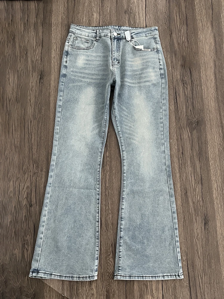 

Light Blue Men's Casual Straight Leg Jeans Flared Knee-Length Jeans CleanFit Comfortable Wear Resistant Trousers for Teens