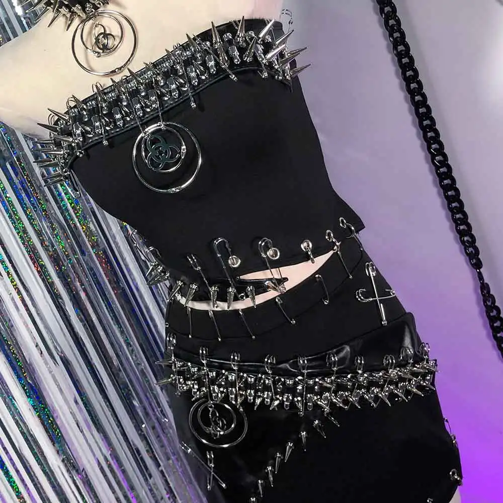 Goth 90s clouté Rivet gothique Punk Rock Harajuku Y2K licou Camisole hauts Grunge Emo e-girls Kawaii broche bricolage joint torique Cyber Eco