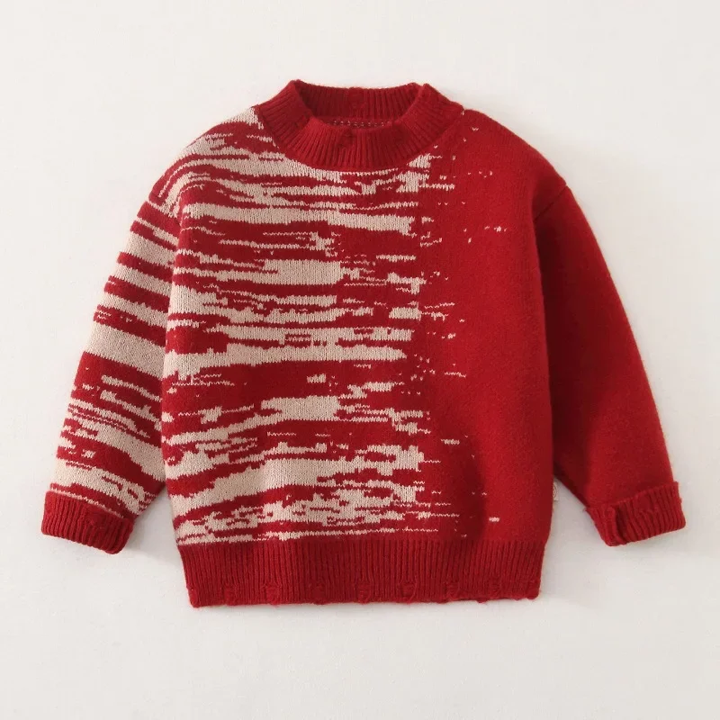 Weihnachten Gestrickte Pullover Tops Kinder Mädchen Jungen Herbst Winter Rot Stricken Pullover Langarm Mode Pullover Pullover 2026 Neue – Detail 2