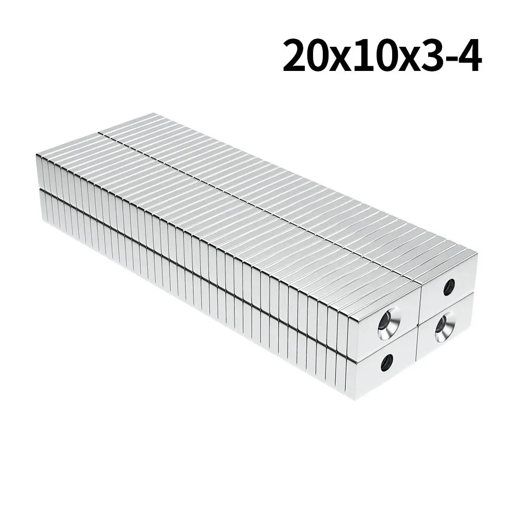 Super Strong Neodymium Magnet Block with holes NdfeB Powerful Permanent Magnetic imanes Magnents Refrigerator Magnet 20x10x3-4