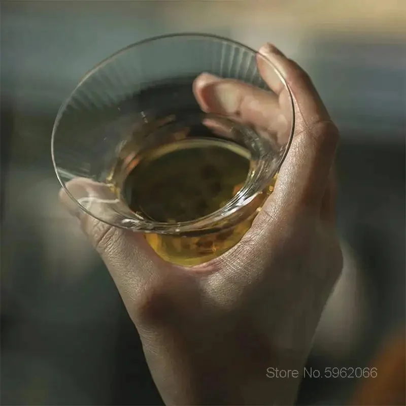 Nordic Style Top Design Spin Whiskey Glass Crystal Whisky Neat Cup Liquor Wine Bowl Slim Waist Brandy Snifter Wooden Gift Box