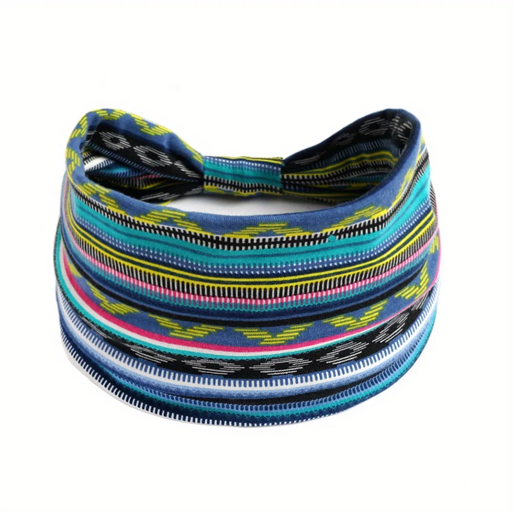 1 Pc Bohemian Style Elastic Headscarf for Women - European American Fashion. Breathable Cotton Wide Brim Hair Accessory