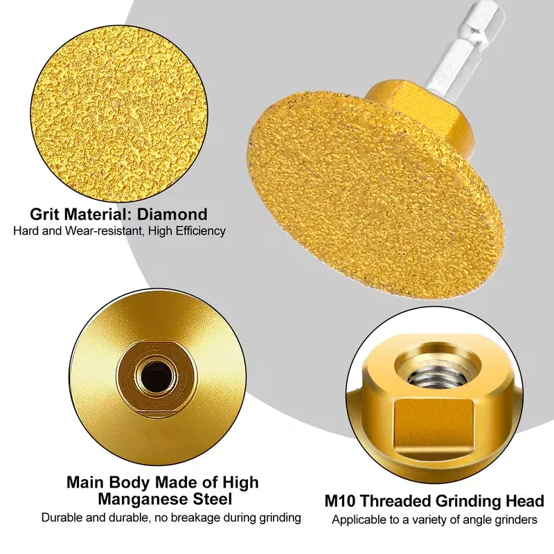 1 unidad de disco de pulido áspero M10 con diamante soldado para amoladora angular, para recorte de encimeras de mármol y piedra