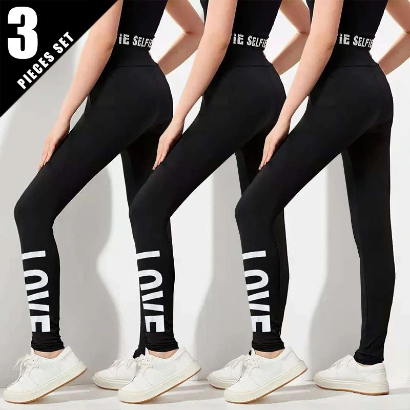 

1/3 Pcs Multi-size Shark Parent-child Sister Pants Girls To Teenagers Slim Stretch Plus Size Black Sports Yoga Pants Leggings