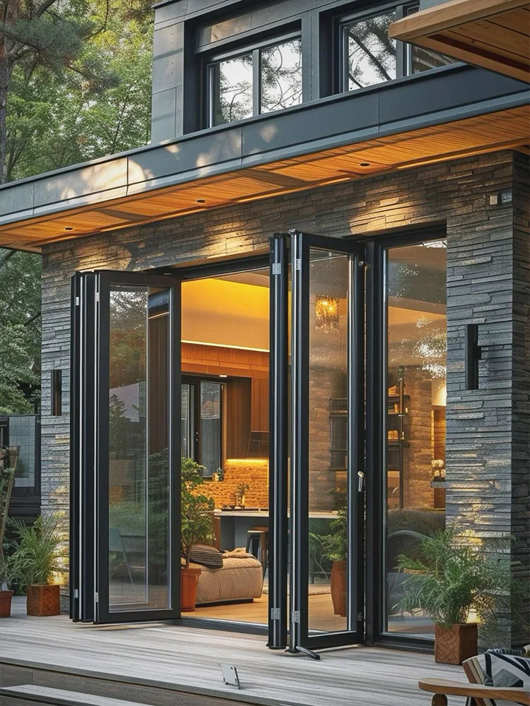 French Folding Door Sliding Accordion Bi-Fold Door Tempered Double-glazed Thermal Break Aluminum Profile Alloy Frame Custom