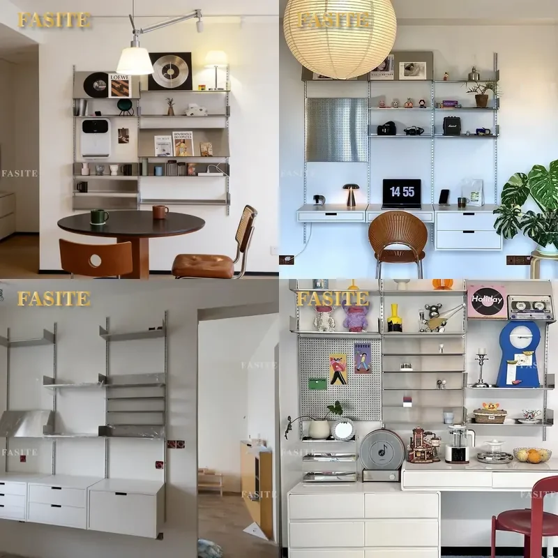 For Simple Wall Mounted Shelf Multi-layer Track Bookshelf Adjustable High Display Stainless Steel Storage Rack Home Decor