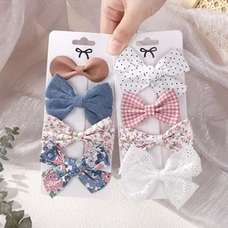 4Pcs Sweet Lace Printed Bowknot Hair Clips for Hair Girls Handmade Hairpin Boutique Barrettes Headwear Baby Hair Accessories