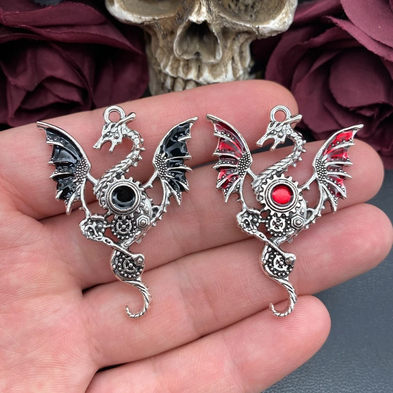 3 uds 48*38mm dijes góticos de dragón mosca colgantes de dragón esmaltados dijes de diseñador aptos para fabricación de joyería DIY hallazgos de joyería