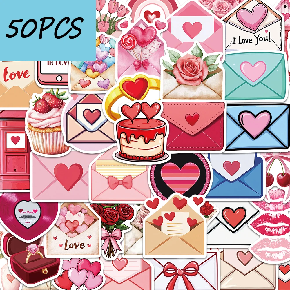 50pcs colorful love envelope graffiti stickers, decorate thermos cups, diaries, computers, skateboards, waterproof stickers