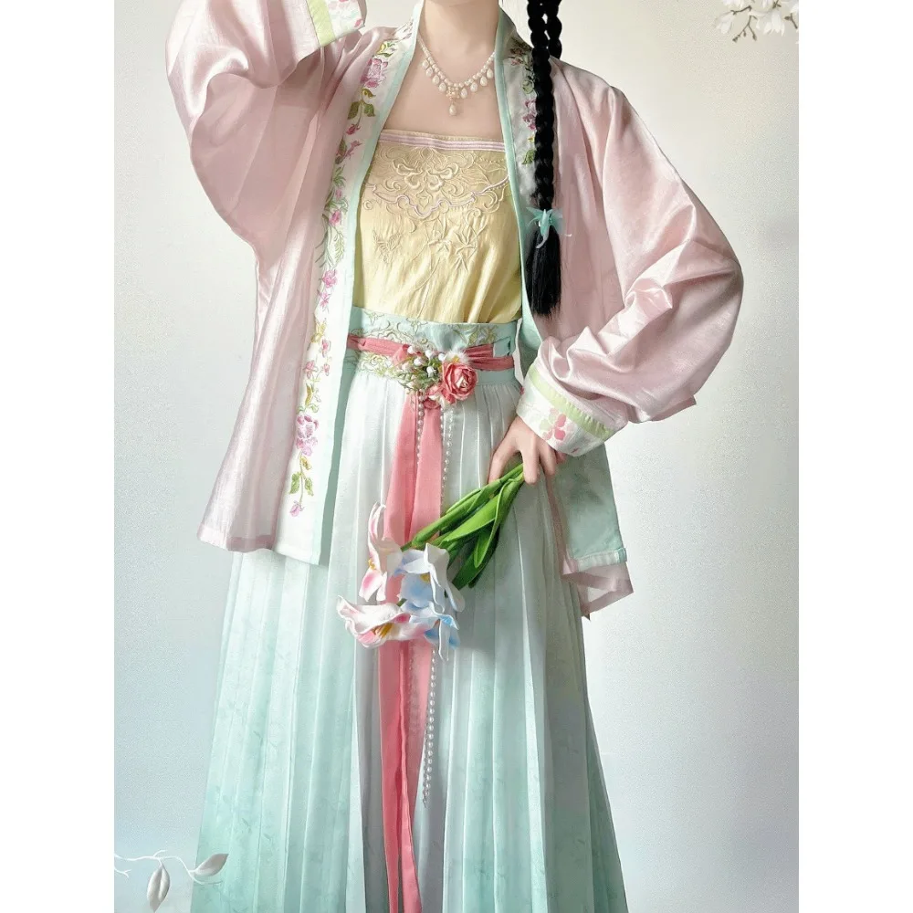 

Hanfu, Tencel Embroidered Airplane Sleeve Hundred Dresses Summer Daily Set