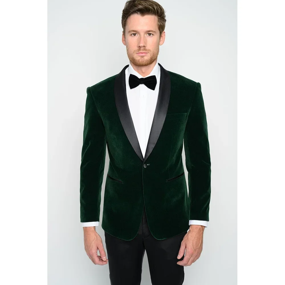 

Chic Green Velvet Suits for Men 2 Piece Fashion Shawl Lapel One Button Formal Prom Party Wedding Groom Tuxedo Blazer with Pants