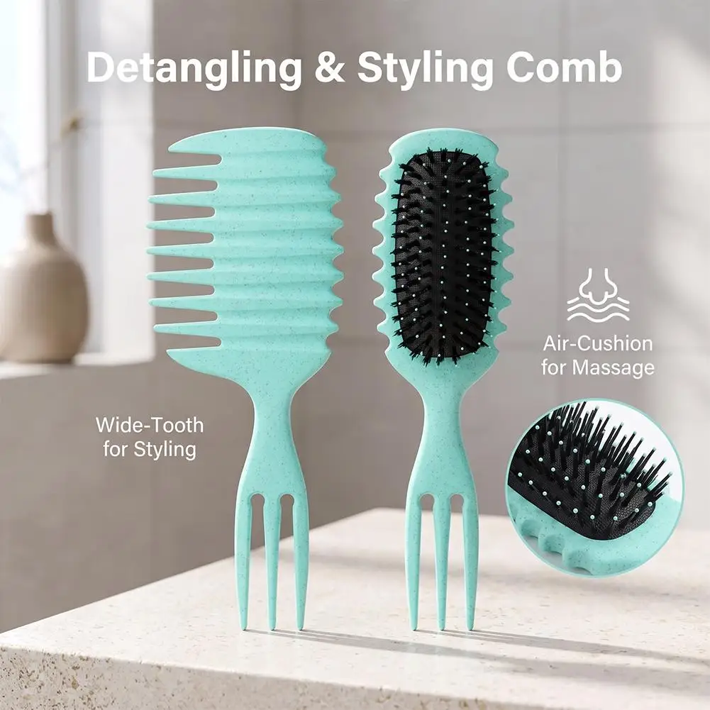 3 in 1 Curl Defining Brush Air Cushion Wide Tooth Detangling Comb Scalp Massage Volumizing Styling for Curly Afro Hair