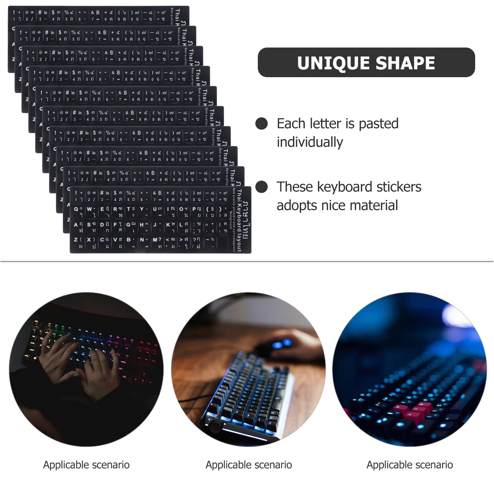 

10 Pcs Stickers Thai Keyboard English Wrist Typing Black Covers for Desktop Laptop Student