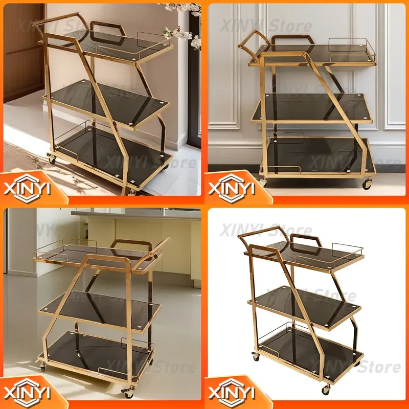 Three-Layer Dining Cart Trolley for Food Delivery Hotel Special Rack Stainless Steel Wine Cart