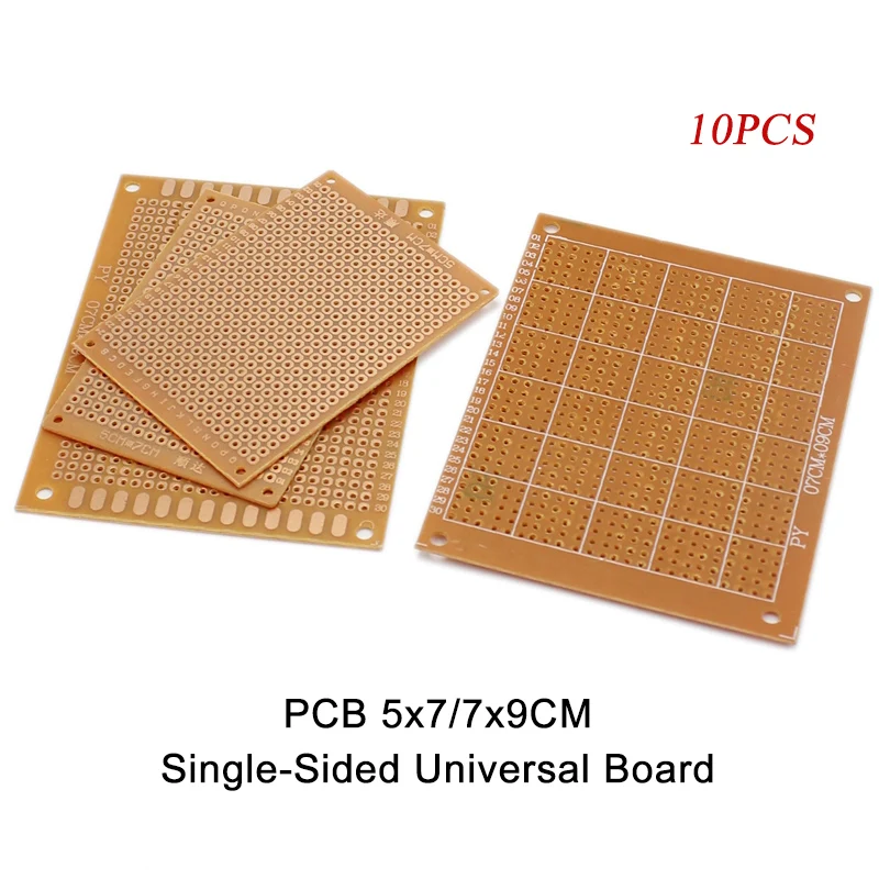 10PCS 5x7 7x9CM PCB Breadboard Protoboard Single-Sided Universal Printed Circuit Boards 1.6MM Thick DIY Set Yellow DIY Soldering