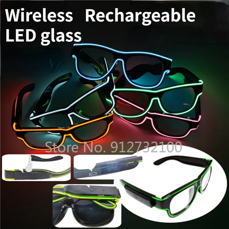 LED glasses USB rechargeable wireless luminous glasses night bar party gifts neon party electronic props for Halloween Christmas