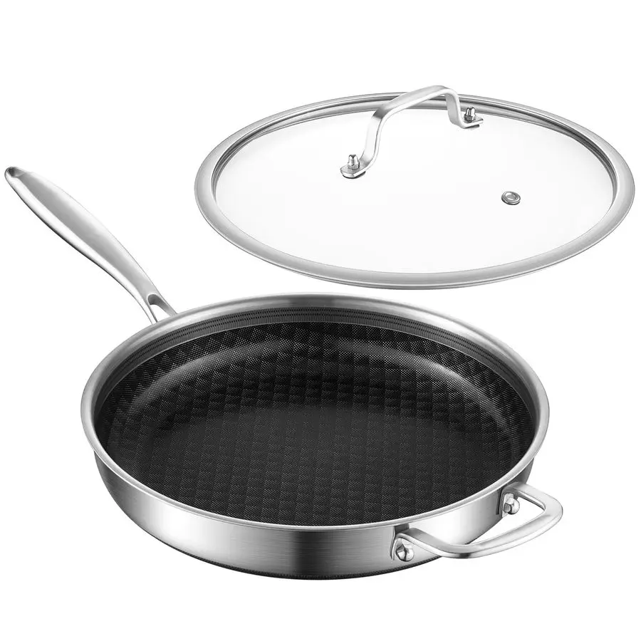 

Набор 12-дюймовых антипригарных сковородок с керамическим покрытием из нержавеющей стали, трехслойные сковороды и сотейники с крышками, CoolTouch