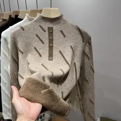 One Piece Velvet Base Sweater Autumn Winter 2024 New Semi High Neck with Thick Velvet Stylish Design Warm Sweater for Women