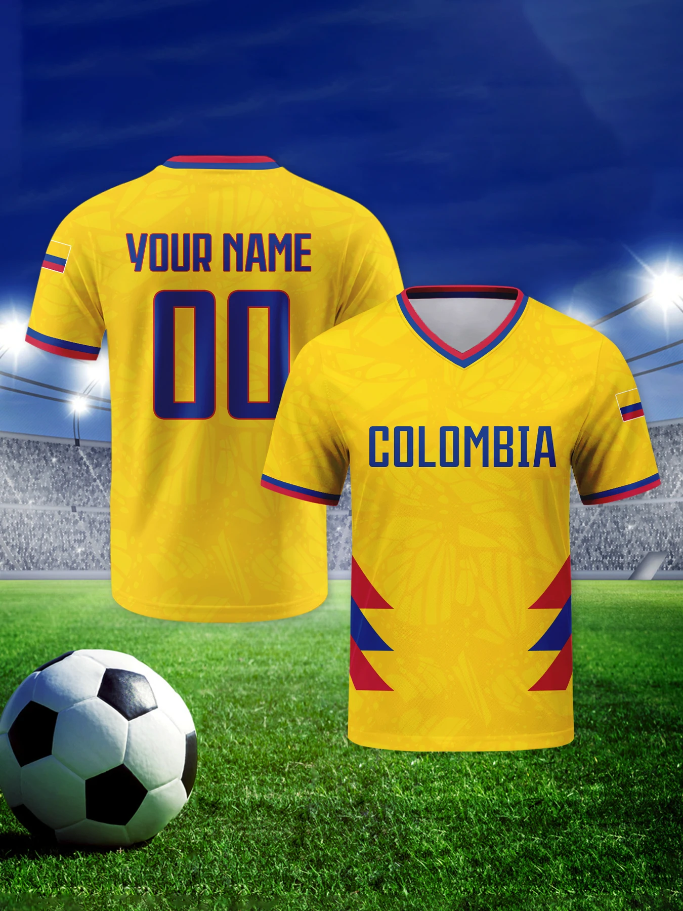 Custom Colombia Soccer Jersey Personalized Name Number Breathable V-neck Football Team Shirt for Men Women Kids view 5