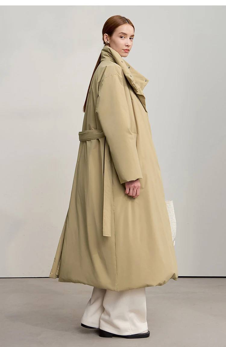 Amii Down Coats 2025 Winter New Solid Color Loose Long Women's Outerwear With Belt High Neck Thicken Warm Down Jacket 12544184